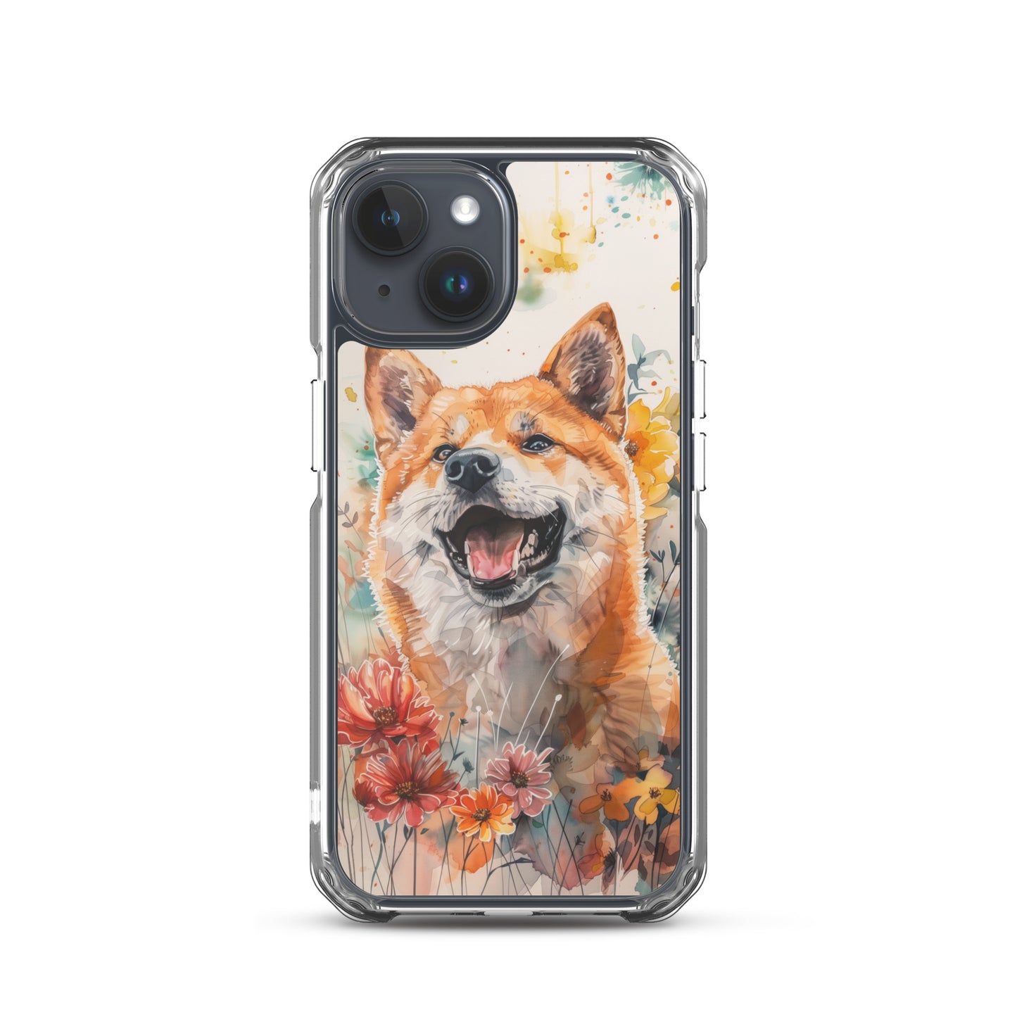 iPhone Case Colorful Watercolor Shiba Inu with Flowers