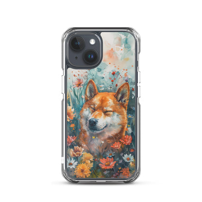 iPhone Case Watercolor Shiba Inu with Colorful Flowers