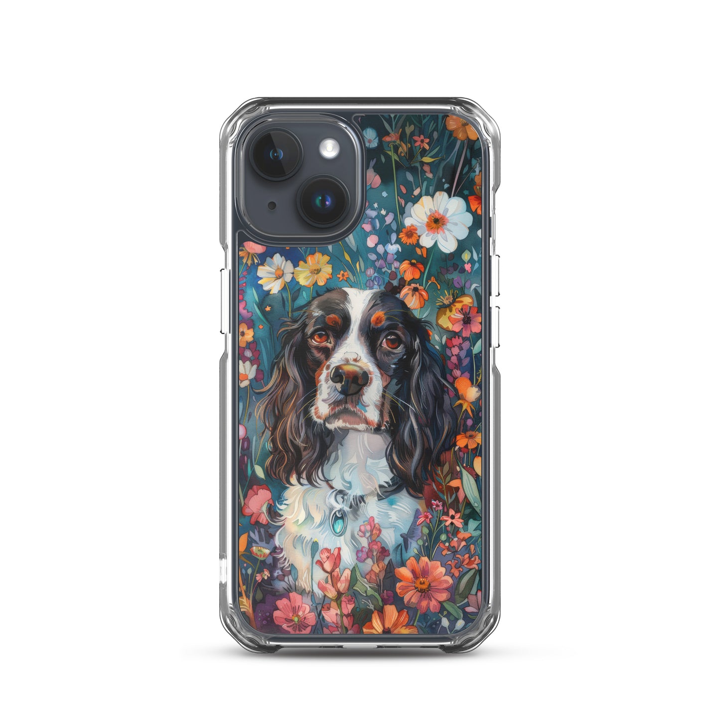 iPhone Case Watercolor English Springer Spaniel with Colorful Flowers