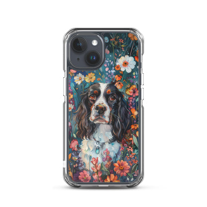 iPhone Case Watercolor English Springer Spaniel with Colorful Flowers