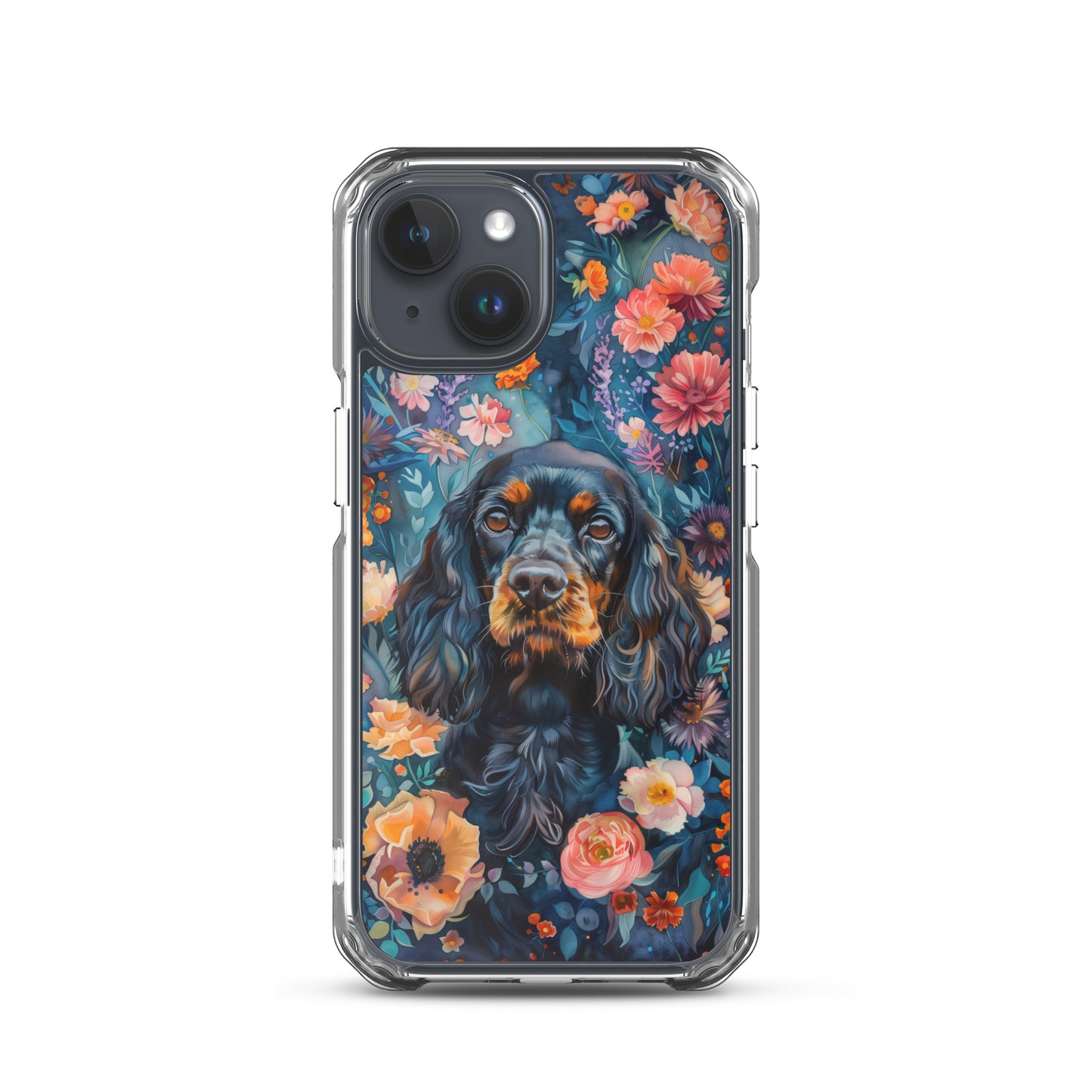 iPhone Case Watercolor Cocker Spaniel with Colorful Flowers