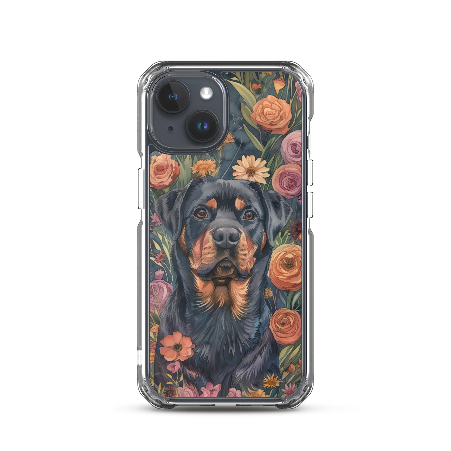 iPhone Case Watercolor Rottweiler with Colorful Flowers