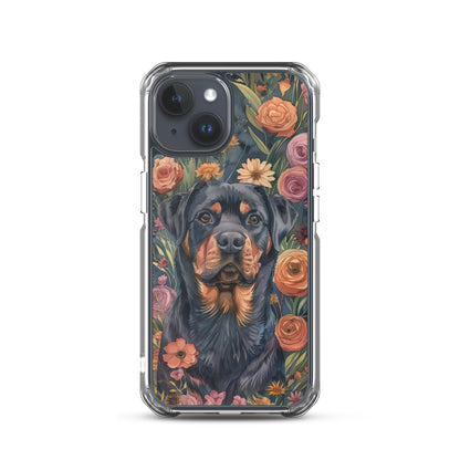 iPhone Case Watercolor Rottweiler with Colorful Flowers