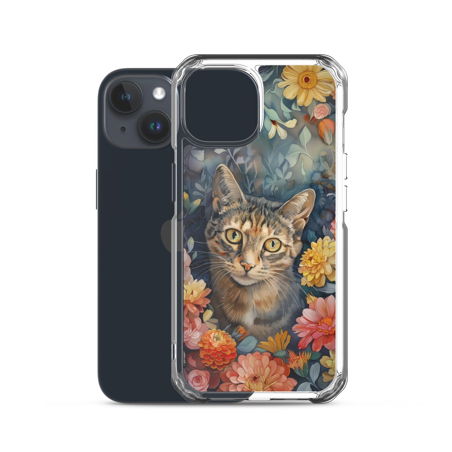 iPhone Case Watercolor Tabby Cat with Colorful Flowers