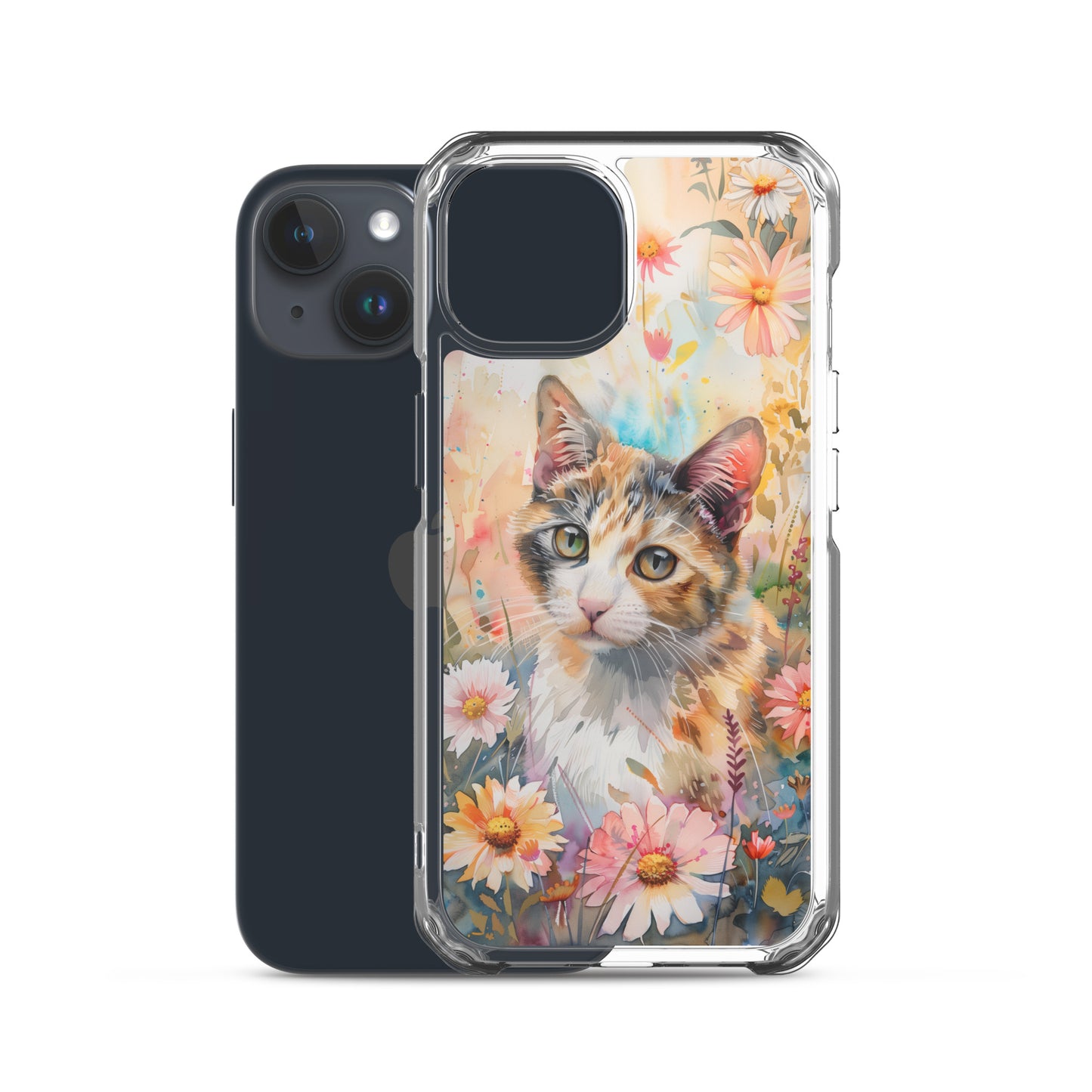 iPhone Case Watercolor Calico Cat with Colorful Flowers