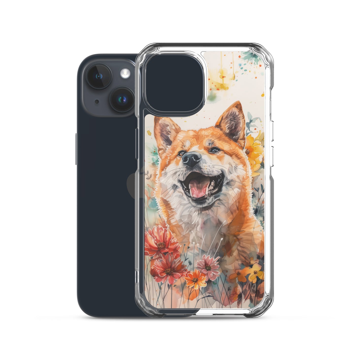 iPhone Case Colorful Watercolor Shiba Inu with Flowers