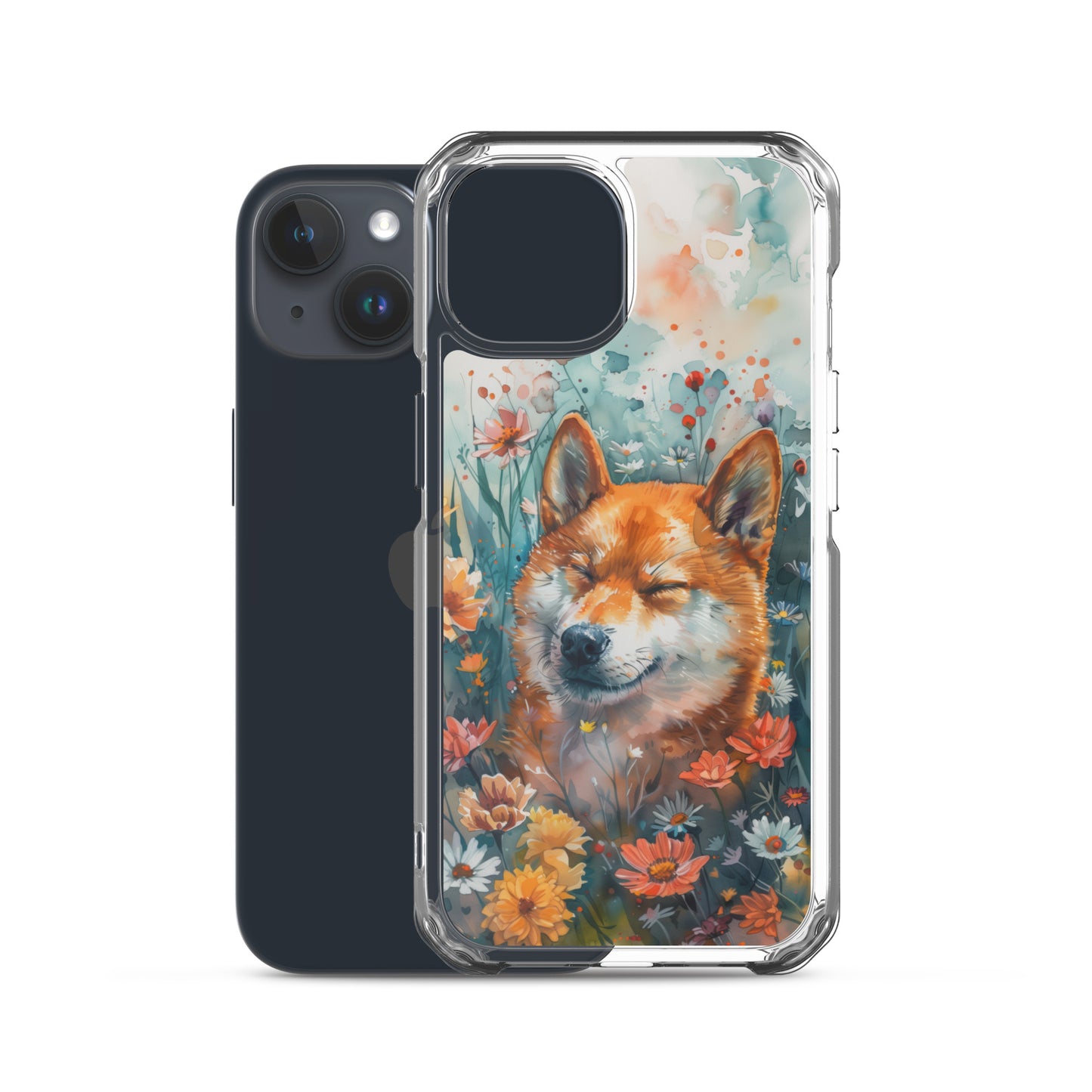 iPhone Case Watercolor Shiba Inu with Colorful Flowers