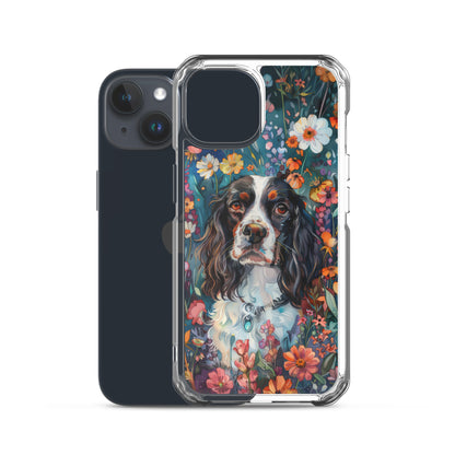 iPhone Case Watercolor English Springer Spaniel with Colorful Flowers