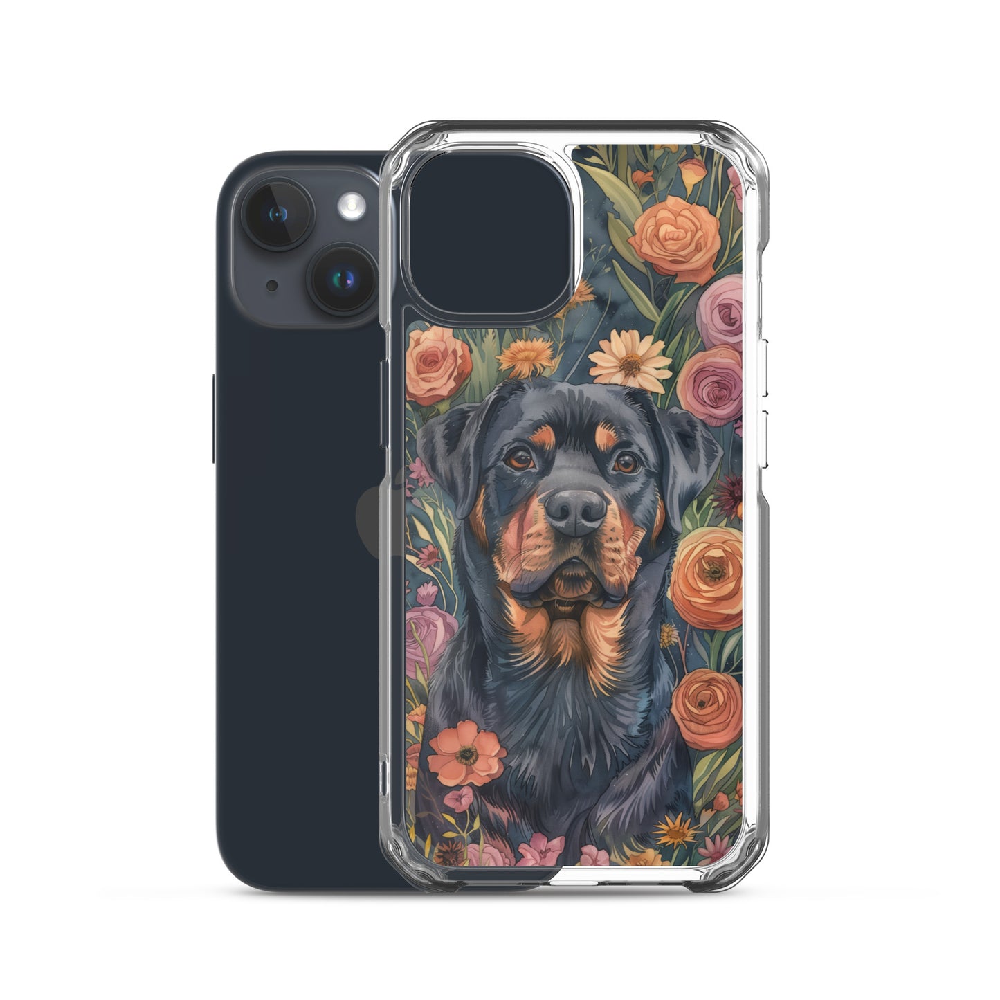 iPhone Case Watercolor Rottweiler with Colorful Flowers