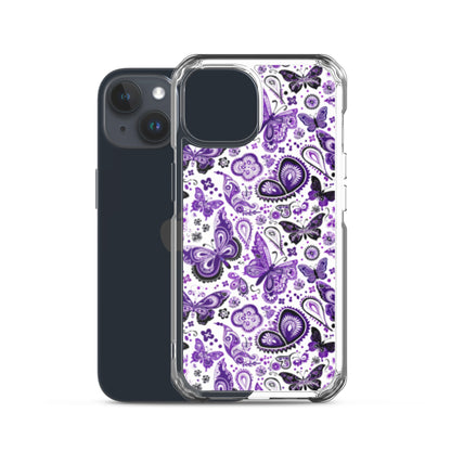 iPhone Case White and Purple Butterfly Paisley