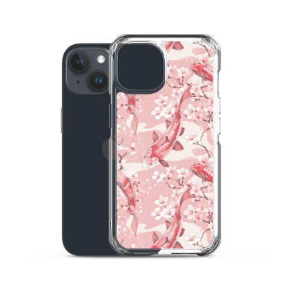 iPhone Case Pink Japanese Koi Fish and Cherry Blossoms