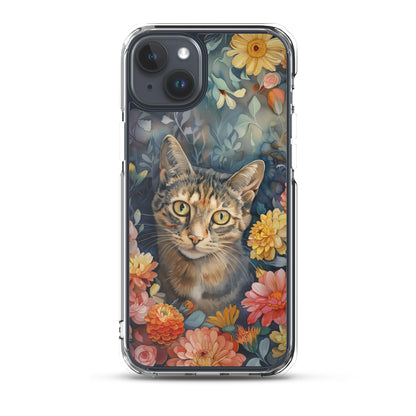iPhone Case Watercolor Tabby Cat with Colorful Flowers