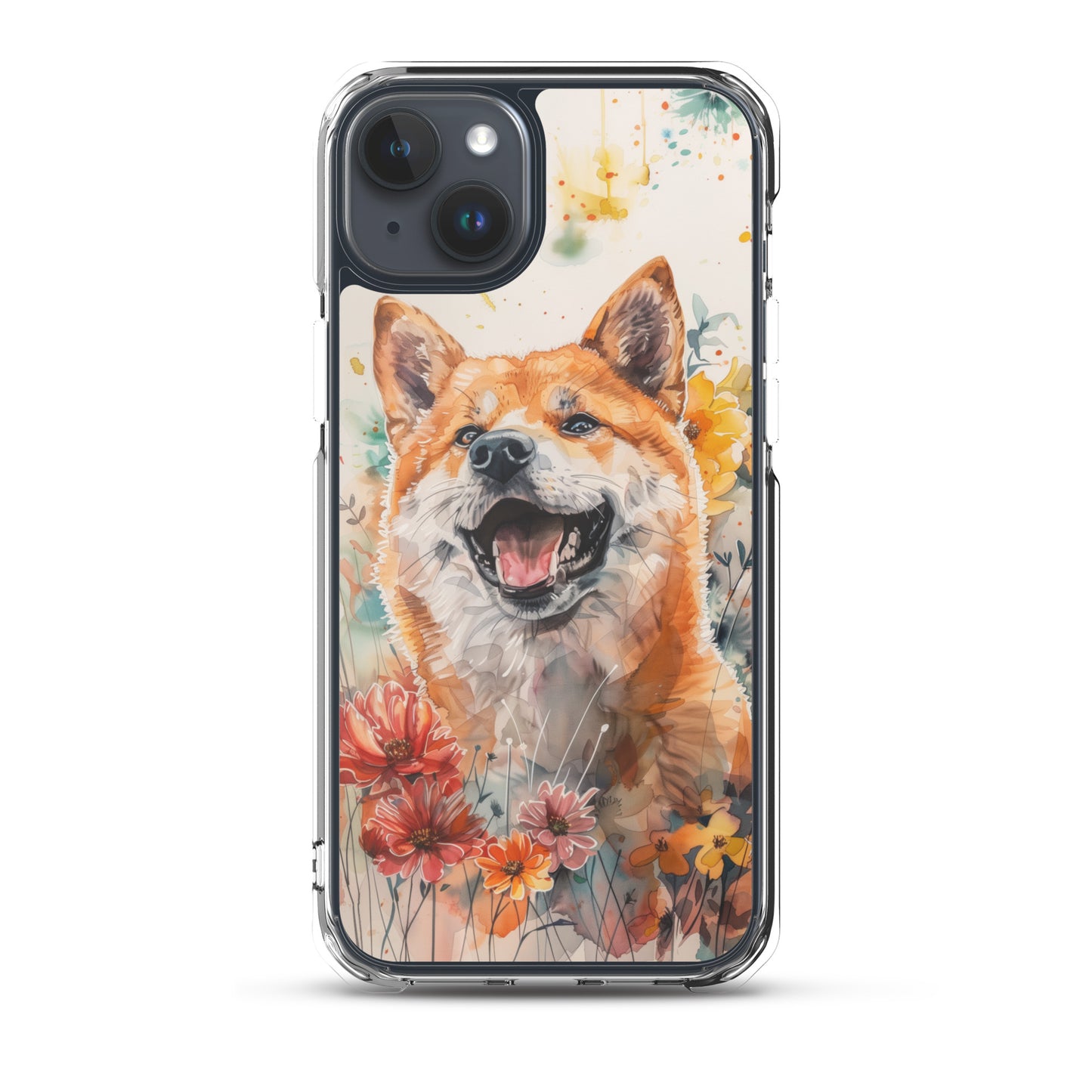 iPhone Case Colorful Watercolor Shiba Inu with Flowers