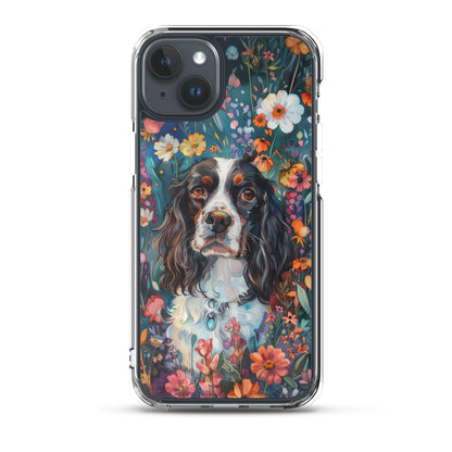 iPhone Case Watercolor English Springer Spaniel with Colorful Flowers