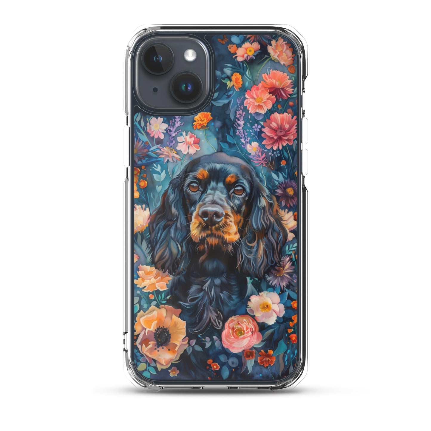 iPhone Case Watercolor Cocker Spaniel with Colorful Flowers