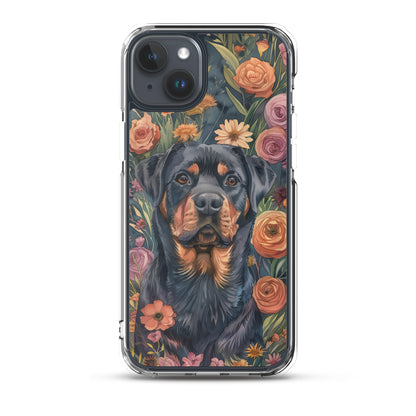 iPhone Case Watercolor Rottweiler with Colorful Flowers