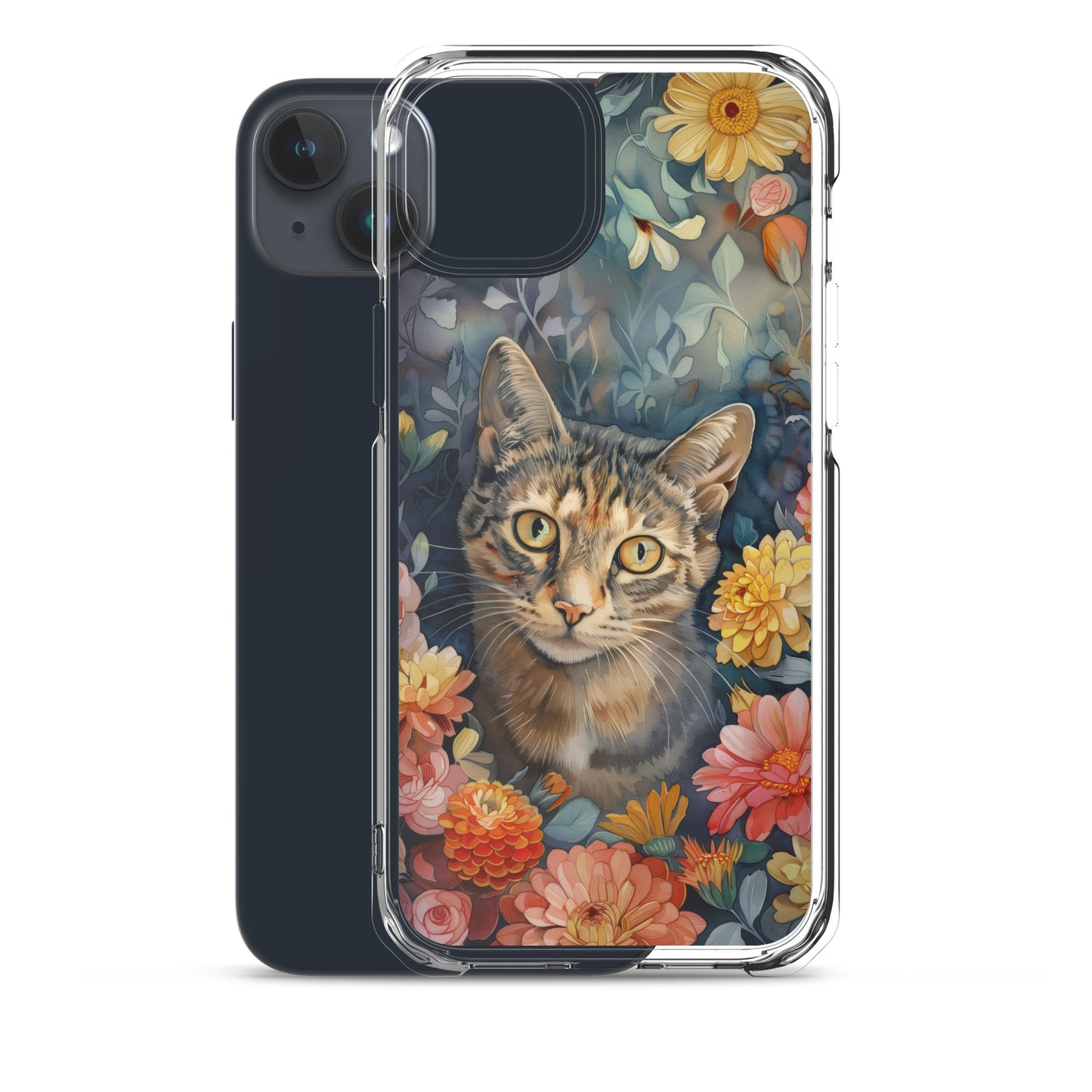 iPhone Case Watercolor Tabby Cat with Colorful Flowers
