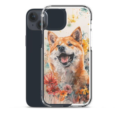 iPhone Case Colorful Watercolor Shiba Inu with Flowers