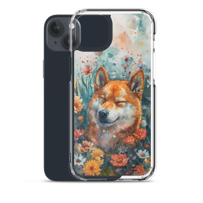 iPhone Case Watercolor Shiba Inu with Colorful Flowers