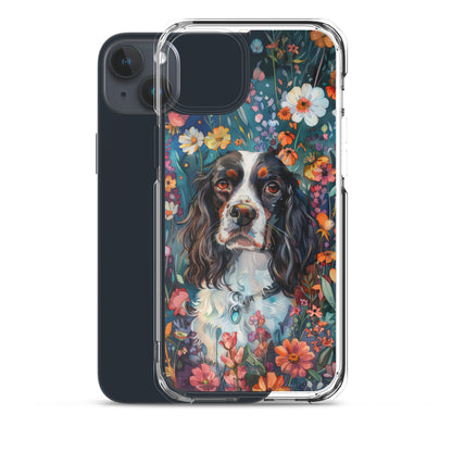 iPhone Case Watercolor English Springer Spaniel with Colorful Flowers