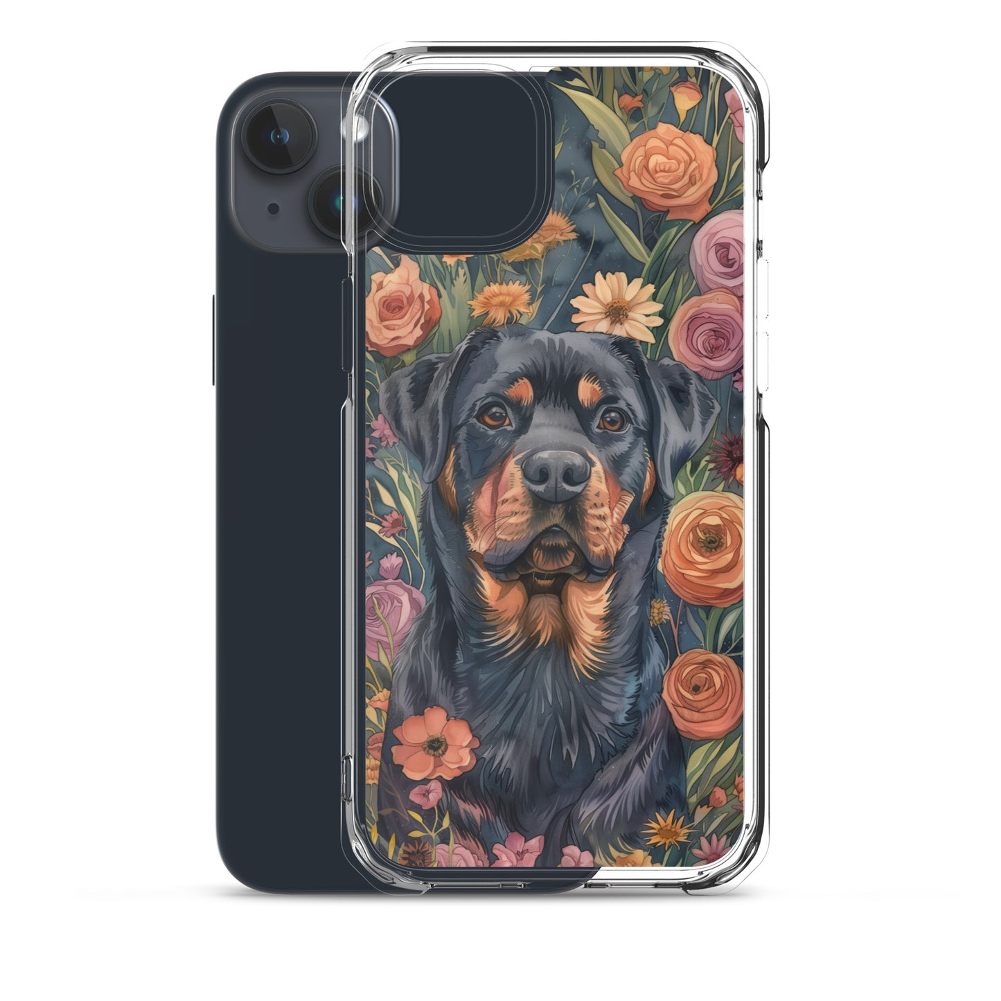 iPhone Case Watercolor Rottweiler with Colorful Flowers
