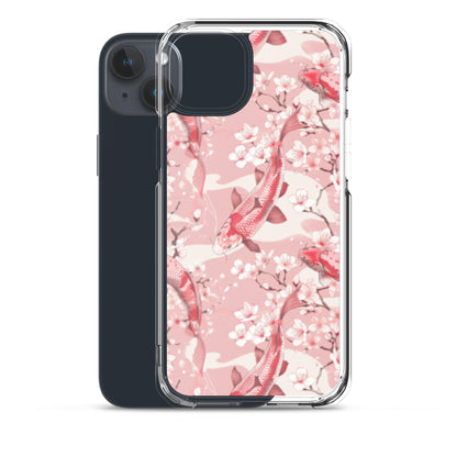 iPhone Case Pink Japanese Koi Fish and Cherry Blossoms