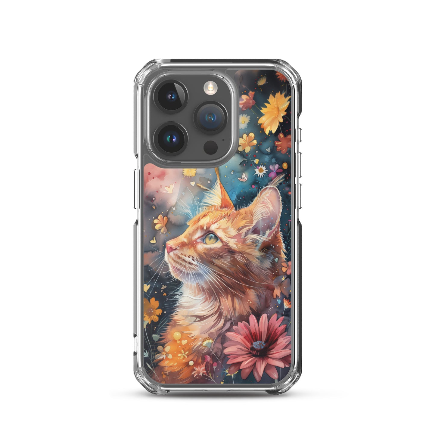 iPhone Case: Watercolor Orange Tabby Cat with Colorful Flowers