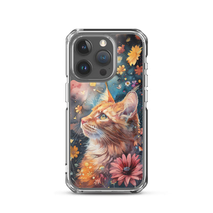 iPhone Case: Watercolor Orange Tabby Cat with Colorful Flowers
