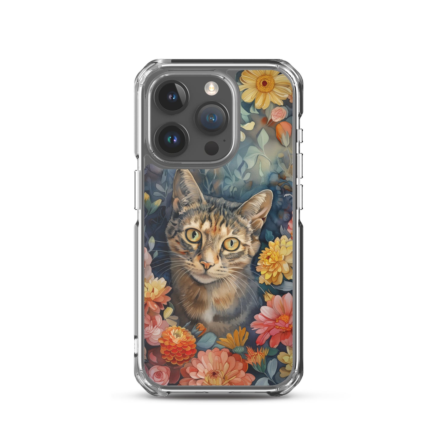 iPhone Case Watercolor Tabby Cat with Colorful Flowers