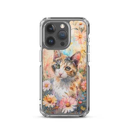iPhone Case Watercolor Calico Cat with Colorful Flowers