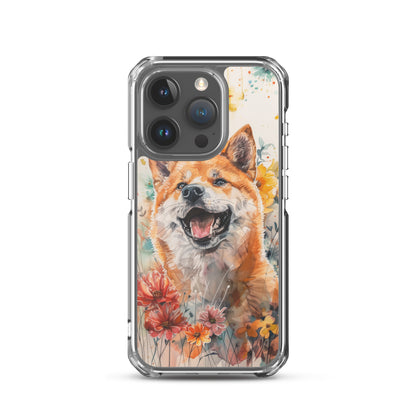 iPhone Case Colorful Watercolor Shiba Inu with Flowers