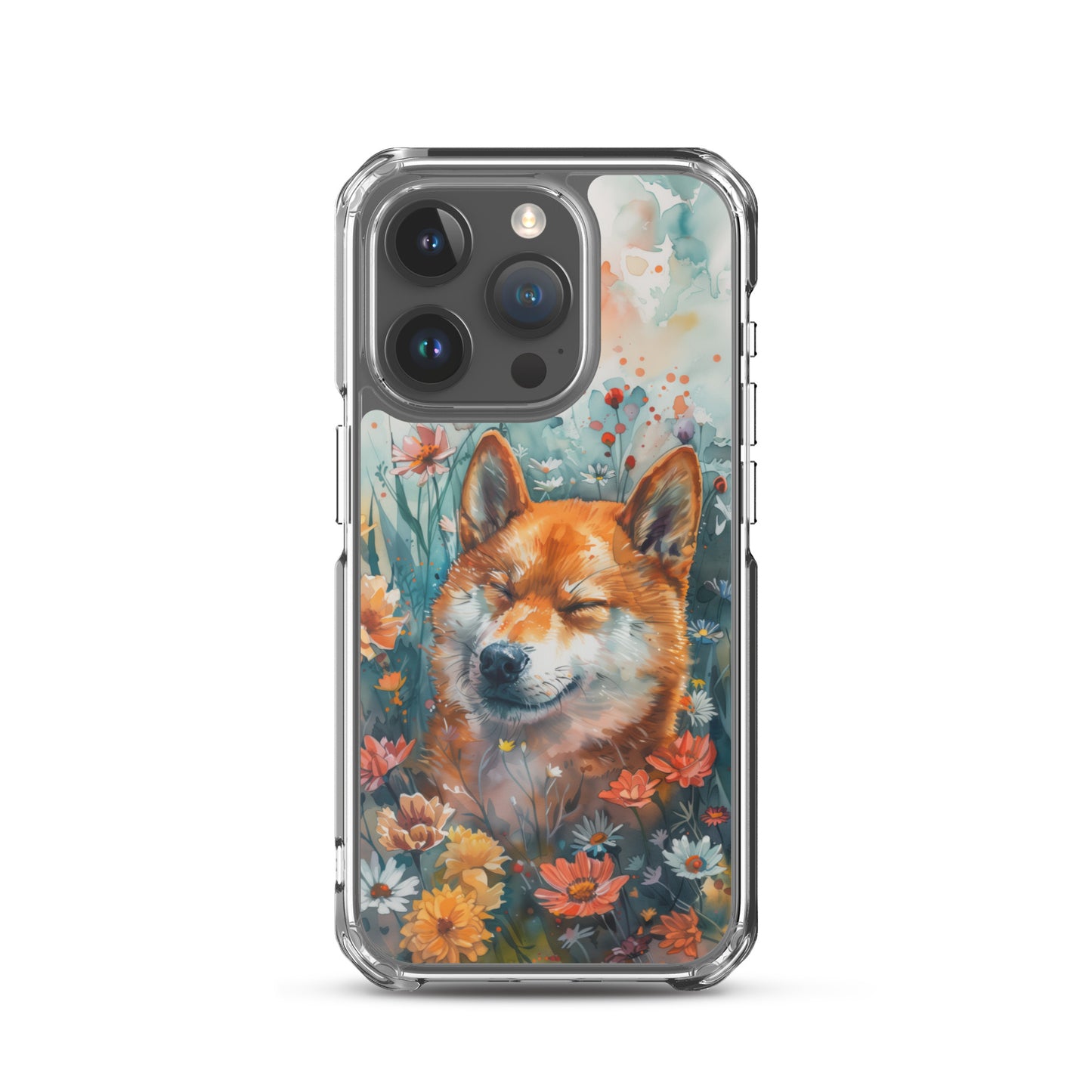 iPhone Case Watercolor Shiba Inu with Colorful Flowers