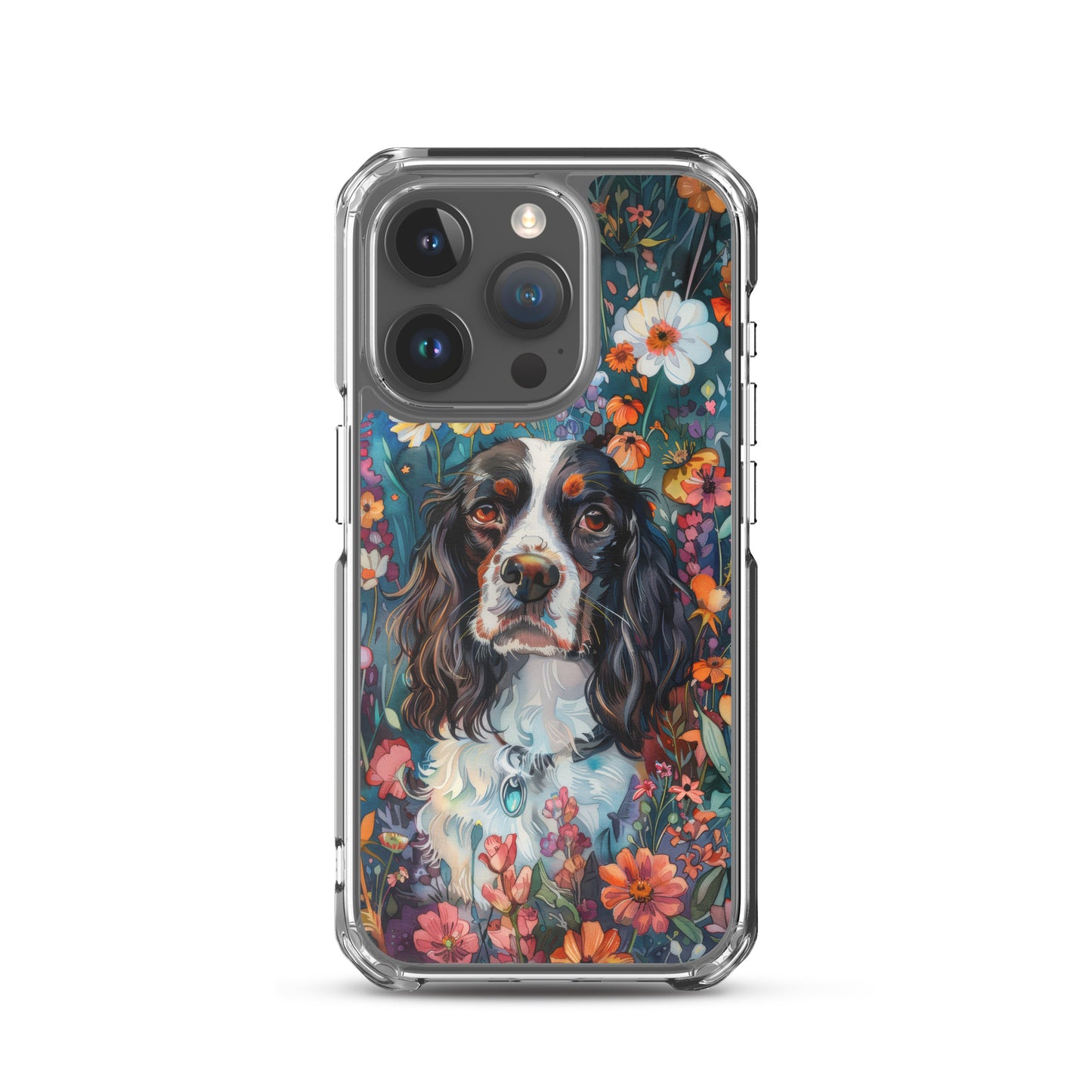 iPhone Case Watercolor English Springer Spaniel with Colorful Flowers
