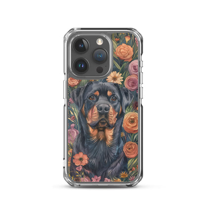 iPhone Case Watercolor Rottweiler with Colorful Flowers