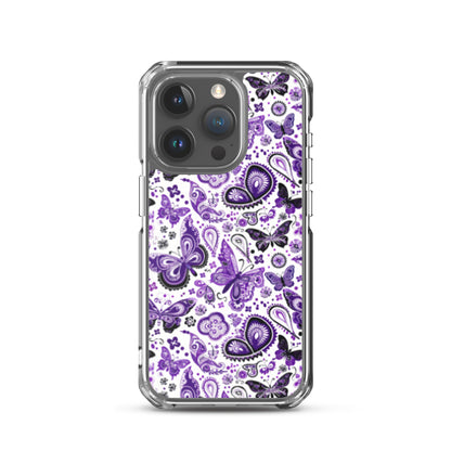 iPhone Case White and Purple Butterfly Paisley