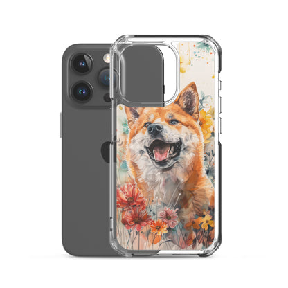 iPhone Case Colorful Watercolor Shiba Inu with Flowers