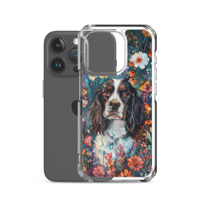 iPhone Case Watercolor English Springer Spaniel with Colorful Flowers