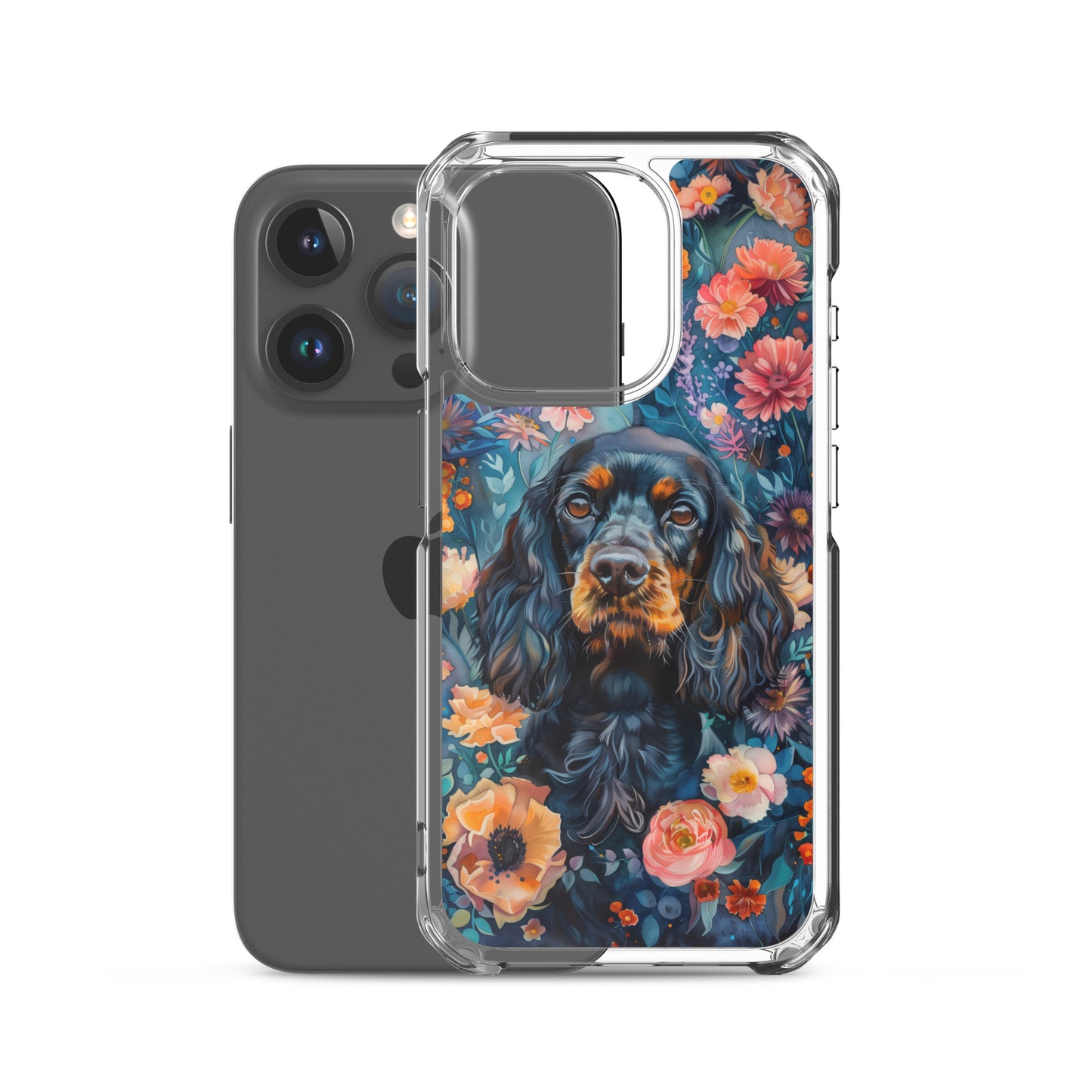 iPhone Case Watercolor Cocker Spaniel with Colorful Flowers