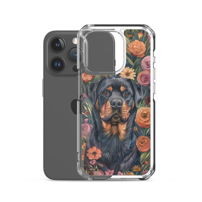 iPhone Case Watercolor Rottweiler with Colorful Flowers