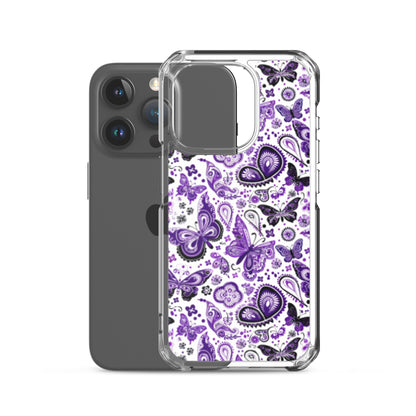 iPhone Case White and Purple Butterfly Paisley
