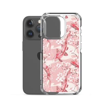 iPhone Case Pink Japanese Koi Fish and Cherry Blossoms