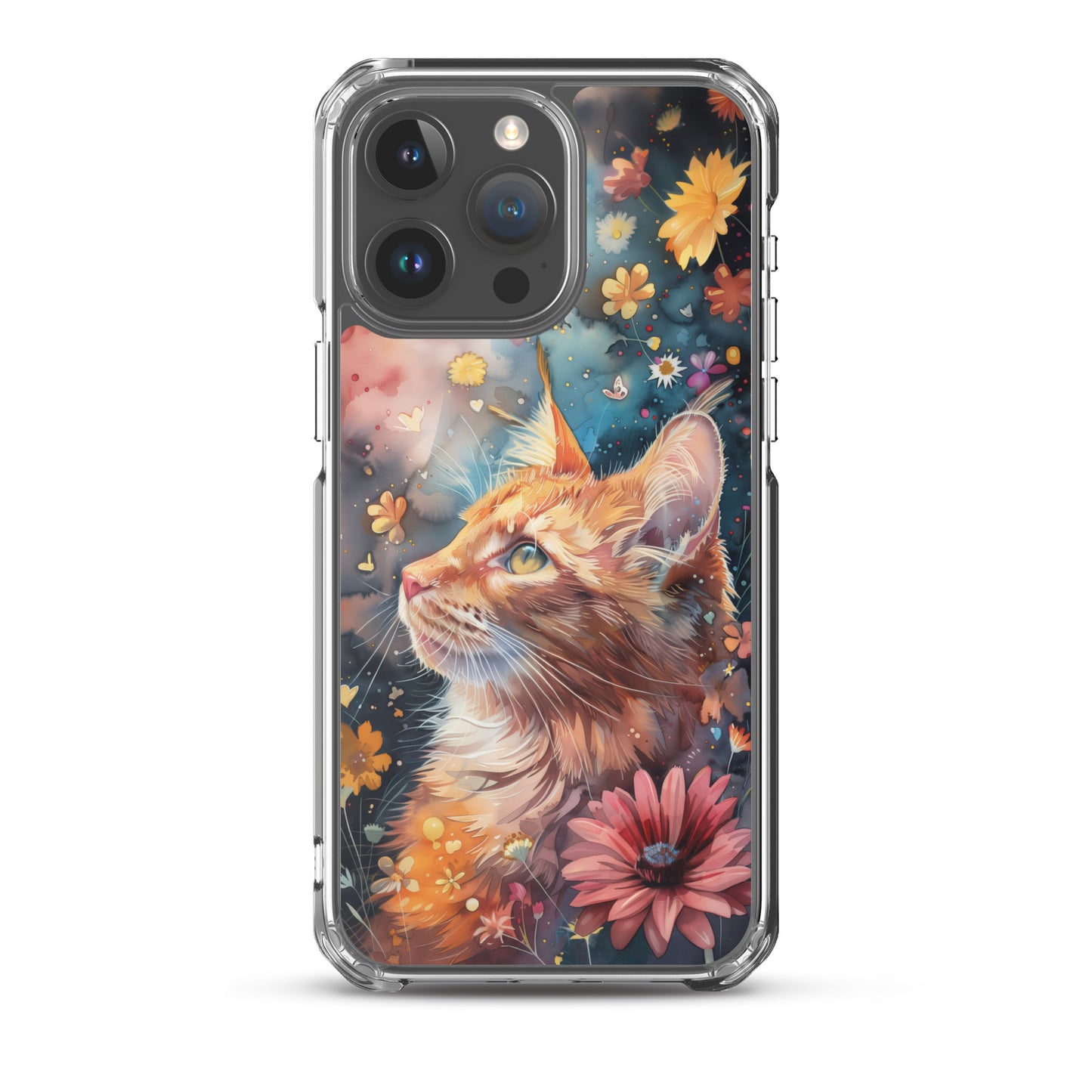 iPhone Case: Watercolor Orange Tabby Cat with Colorful Flowers
