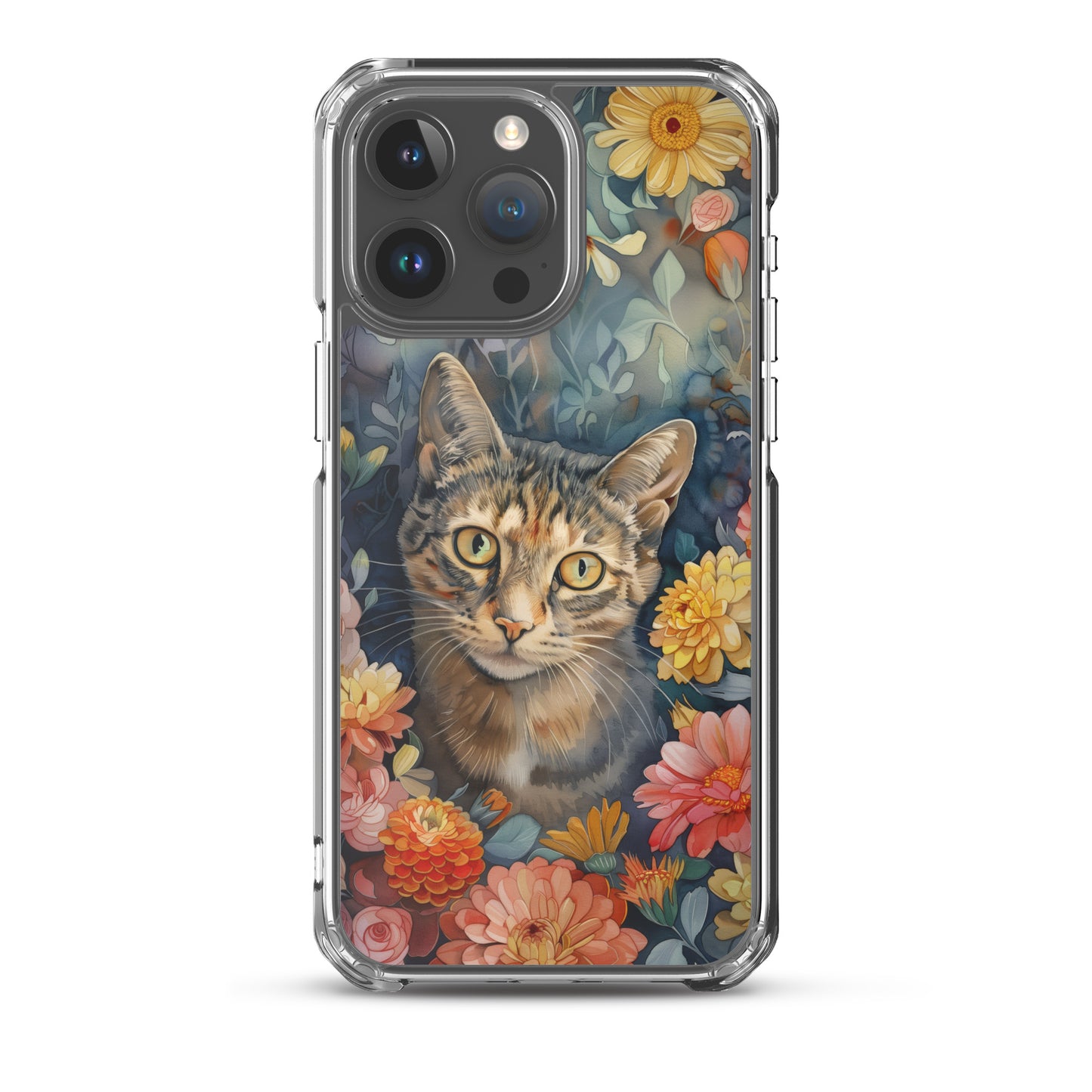 iPhone Case Watercolor Tabby Cat with Colorful Flowers