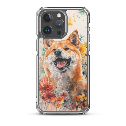 iPhone Case Colorful Watercolor Shiba Inu with Flowers