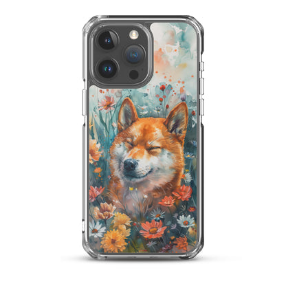 iPhone Case Watercolor Shiba Inu with Colorful Flowers