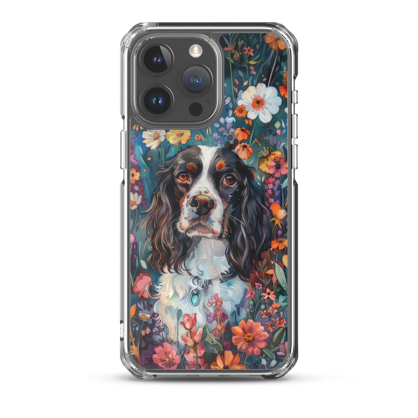 iPhone Case Watercolor English Springer Spaniel with Colorful Flowers
