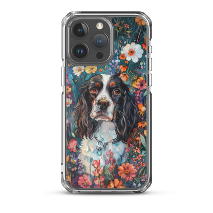 iPhone Case Watercolor English Springer Spaniel with Colorful Flowers