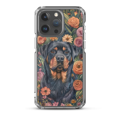 iPhone Case Watercolor Rottweiler with Colorful Flowers