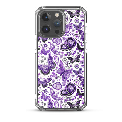iPhone Case White and Purple Butterfly Paisley