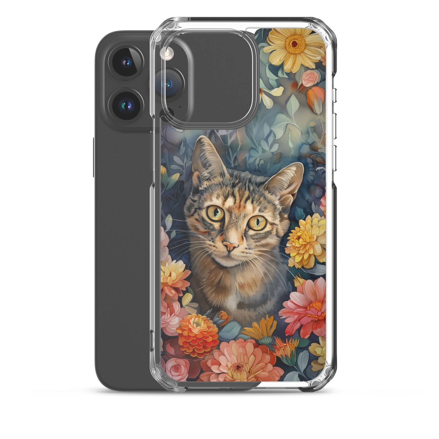 iPhone Case Watercolor Tabby Cat with Colorful Flowers